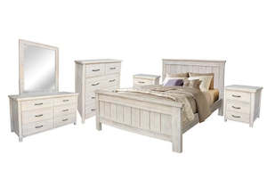 Barry 5PCS Bedroom Suite Solid Wood White Wash in / Queen/ King from