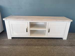 Furniture: Ashlee White Wash Solid Wooden TV Unit