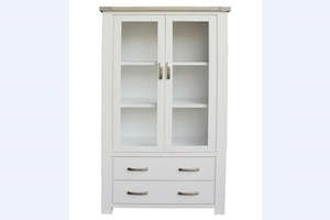 Furniture: Ashlee Display Cabinet White Washed Solid Wooden