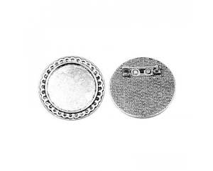 Bezel Brooch - Round - 25mm - 1 piece - Antique Silver