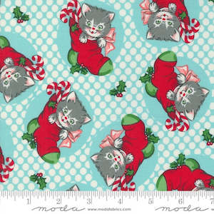 Urban Chiks Kitty Christmas for Moda - Kitties in Christmas Stockings in Icicle Colourway