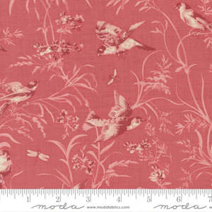 French General Antoinette Collection - Aviary De Trianon in Red and Pearl on Faded Red