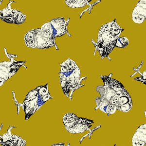 Koro - Lovely print with Owls on a Mustard background