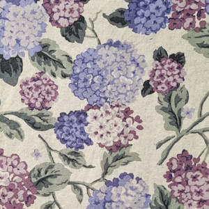 Craft material and supply: Misa - Large Hydrangea in  Purples on a natural Linen background