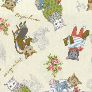 Craft material and supply: Rebun - French Cats in Paris on a Cream background