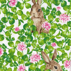 Minato - Contemporary Japanese design with Bunnies and Flowers on Off-White