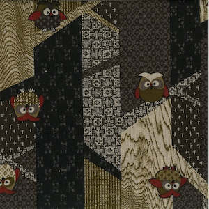 Santai - Traditional Japanese design with Multi-coloured Owls on Linen-look Blac…