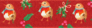 Craft material and supply: Berisfords Little Christmas Robbin with Holly on Red