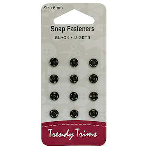 Snap Fasteners / Domes - 12 sets, Black, 9 mm wide