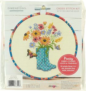 Dimensions Learn a Craft Counted Cross Stitch Kit - Floral Gumboots (includes hoop!)