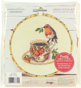 Dimensions Learn a Craft Counted Cross Stitch Kit - Birdie Teacup (includes hoop!)