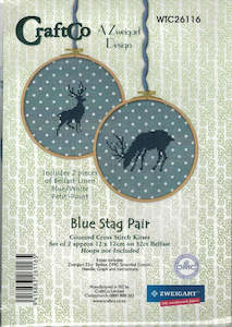 Craft material and supply: CraftCo Cross-stitch kit - Blue Stag Pair on Belfast Blue Petit-Point