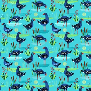 Craft material and supply: Early Birds - Pukeko and Flax in the Wetlands on turquoise background