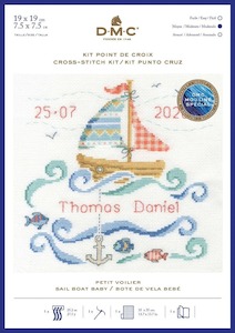 DMC Counted Cross Stitch Kit - Baby Sail Boat Birth Record