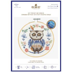 DMC Counted Cross Stitch Kit - Folk Owl (includes hoop!)