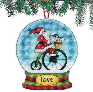 Dimensions Counted Cross Stitch Kit - Love: Santa on a Bicycle in Snow Globe Chr…