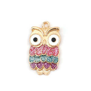 Craft material and supply: Enamel Charms - Pink and Purple Owl