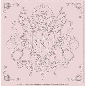 Sashiko Pre-printed Cloth Panel - Coat of Arms for Sewers! On Dusky Mauve-Pink w…