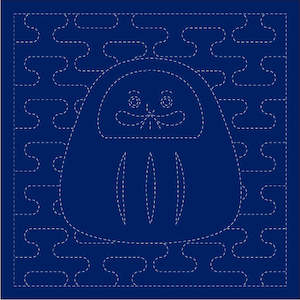 Daruma - Pre-printed Sashiko Fabric in Daruma Doll design on Indigo Background