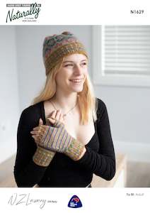 Craft material and supply: Naturally Knitting Pattern N1629 - Colourwork Hat and Fingerless Gloves in 8-ply / DK