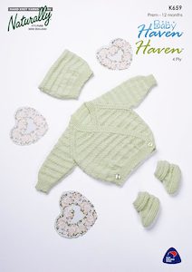 Craft material and supply: Naturally Knitting Pattern K659 - Babys Crossover Cardigan in 4-ply / Fingering Weight for Premie to 12 months