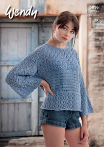 Wendy Knitting Pattern 5896 - Ladies 3/4-sleeve pullover in 8-ply / DK