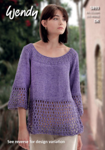 Wendy Knitting Pattern 5893 - Ladies top or tunic with elbow-length sleeve in 8-ply / DK