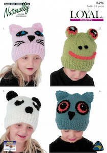 Craft material and supply: Naturally Knitting Pattern K696 - Childrens Cat, Frog, Panda and Owl Hats in 14-ply / Chunky for ages 2-8