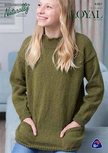 Naturally Knitting Pattern K401 - Girls Slouchy Pullover with Pockets in 8-ply /…