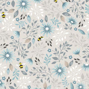 Meadow - Bees & Flowers on a pale Oatmeal background