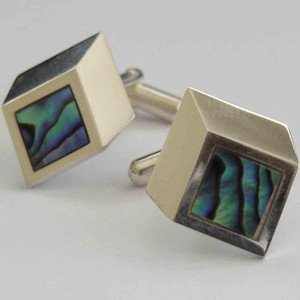 Geometric Sterling Silver & Paua Cufflinks