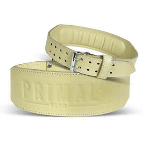 Embossed weight lifting leather belt Cream