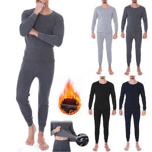 Shapewear: Mens Winter Cotton Fleece Lined Thermal Long Johns Warm Top Bottom Underwear Set