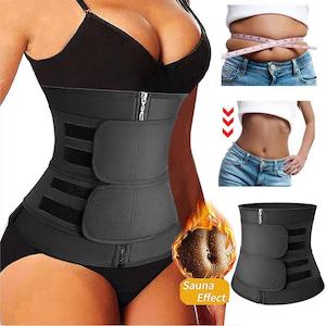 Neoprene Sauna Waist Trainer Corset Zipper Slim Belly Belt Double Straps