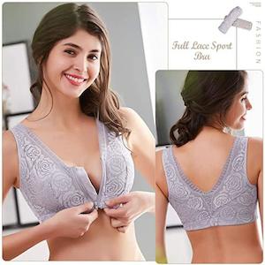 New Women Front Zipper Seamless Rose Lace Bra Wireless Bralette Top