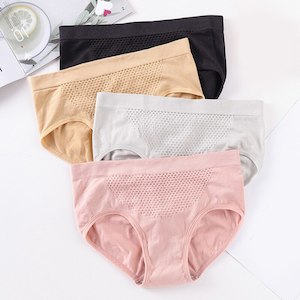 3pcs Women Cotton Middle Waist Underpants Stretchy Honeycomb Briefs