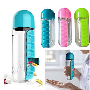 Travel Gears: Combine Daily Pill Box Organizer with Water Bottle 20oz/600ml