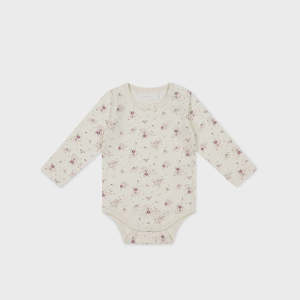 Organic Cotton Long Sleeve Bodysuit - Sweet William Floral Natural