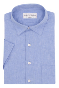 Ryder Linen Blue - Short Sleeved - Super Slim