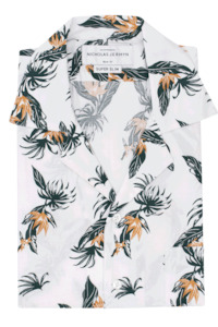 Menswear: Leaf Print - Short Sleeved - Super Slim