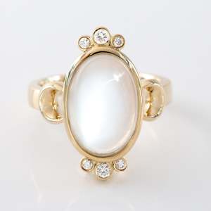 The Moon Queen Ring with White Moonstone and Diamonds in 9 carat Gold