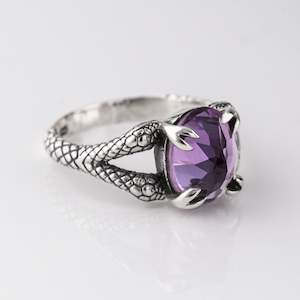 Amethyst Double Headed Snake Ring in Silver