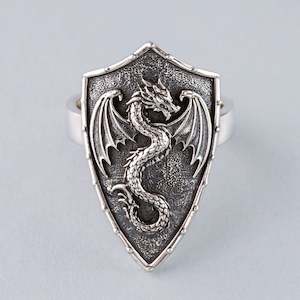 Jewellery manufacturing: Dragon Shield ring in Sterling Silver