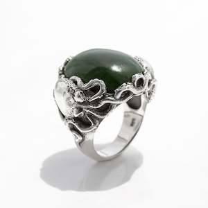 Pounamu Twin Octopus ring in Sterling Silver