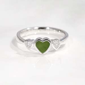 Jewellery manufacturing: Lovebug ring with Pounamu and Cubic Zirconia in Sterling Silver