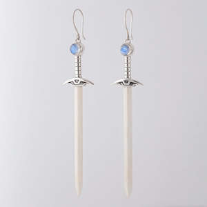 Rainbow Moonstone Sacred Blade Earrings carved in Moose Antler