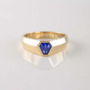 Royal Blue Sapphire Geometric Signet ring in 9 carat Gold