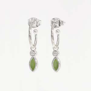 Pounamu and Cubic Zirconia Petit Blossom Earrings in Sterling Silver