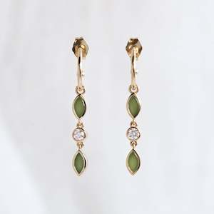 Pounamu and Diamond Blossom drops in 9 carat Yellow Gold