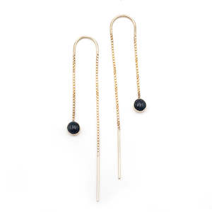 Jewellery manufacturing: 14 carat Gold Black Pounamu Dot Chain Earrings